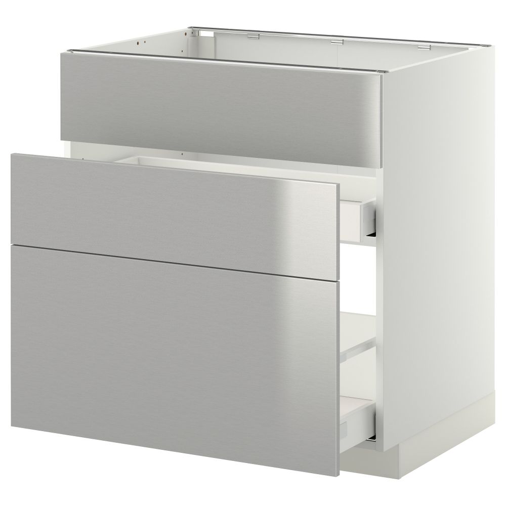 Напольный шкаф под мойку + 3 фронтальных панели, 2 ящика МЕТОД / МАКСИМЕРА, белый, Гревста нержавеющ сталь - схема-чертеж с размерами