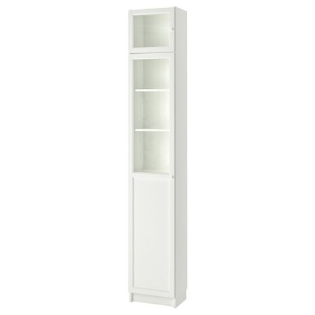 Стеллаж с верхними полками/дверьми, белый/стекло 40x30x237 см IKEA BILLY БИЛЛИ / OXBERG ОКСБЕРГ 092.874.32