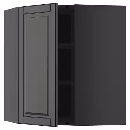 METOD Угловой навесной шкаф с полками - черно-серый/Bodbyn чёрный 68x80 см