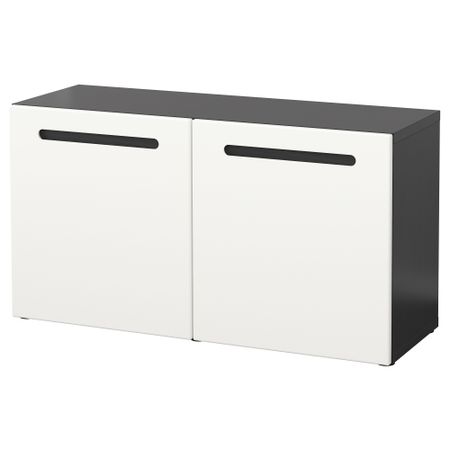 Стеллаж с дверьми БЕСТО, черно-коричневый, Марвикен белый (120x40x64 см)