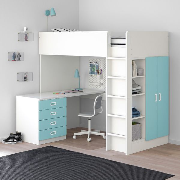 Кровать-чердак, 4 ящика, 2 дверцы, белый/голубой 207x99x182 см IKEA СТУВА / ФРИТИДС 592.621.89 - фото 3
