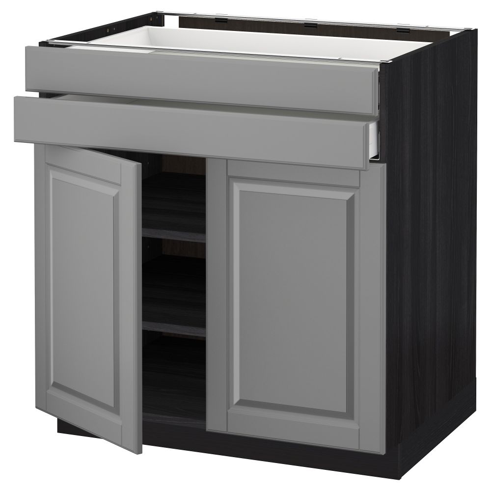 Напольный шкаф, 2 дверцы, 2 ящика МЕТОД / МАКСИМЕРА, черный, Будбин серый - схема-чертеж с размерами