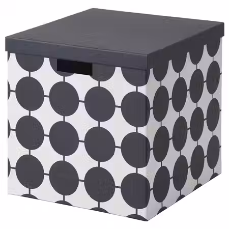 TJENA Коробка с крышкой - белый чёрный/точечный 32x35x32 см