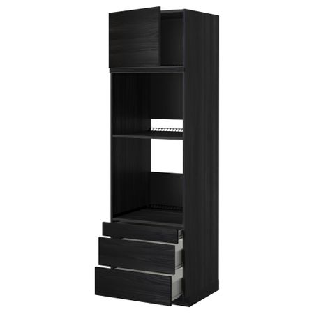 Высокий шкаф для духовки комбинированный, духовка + дверца, 3 ящика МЕТОД / ФОРВАРА, черный, Тингсрид черный