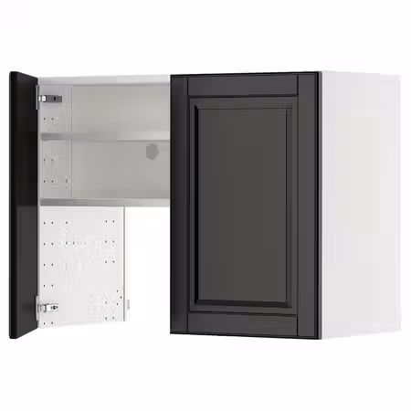 METOD Навесной шкаф д/вытяжки/полка/дверь - белый/Bodbyn чёрный 80x60 см
