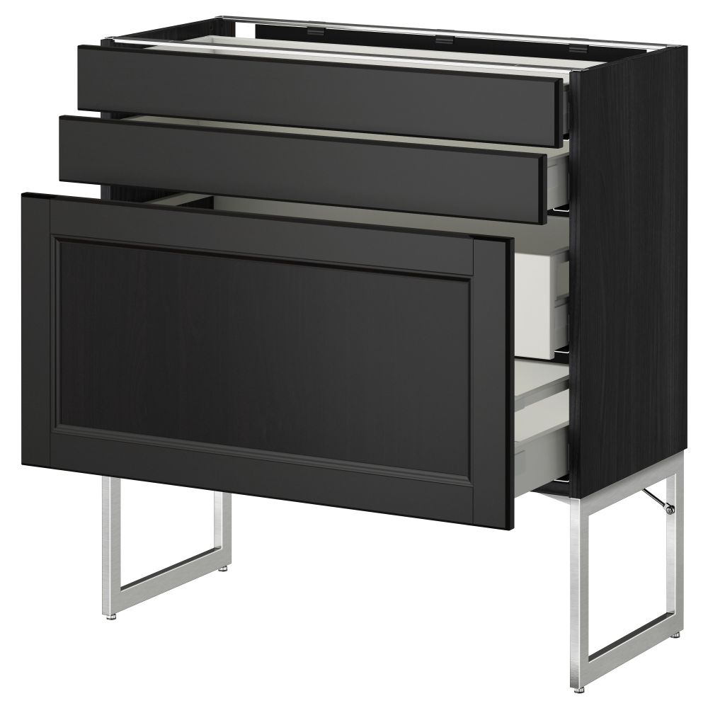 Напольный шкаф 3 фронтальных панели, 2 нижних, 2 средних ящика МЕТОД / МАКСИМЕРА, черный, Лаксарби черно-коричневый - схема-чертеж с размерами