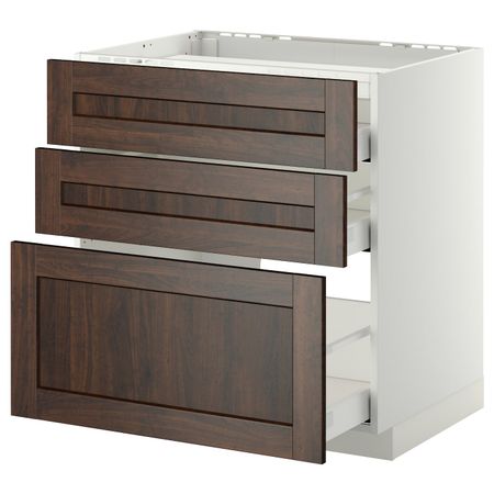 Напольный шкаф, 3 фронтальных панели/3ящика, белый/Эдсерум коричневый 80x60 см IKEA METOD МЕТОД / MAXIMERA МАКСИМЕРА 792.363.59