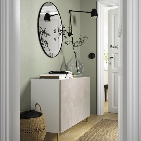 Комбинация для хранения с дверцами, белый БЕРГСВИКЕН/ОСАРП/бежевый под мрамор 120x42x74 см IKEA BESTÅ БЕСТО 594.353.07 - фото 3