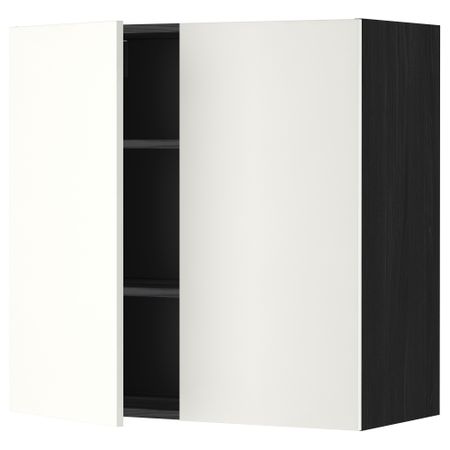 Навесной шкаф с полками, 2 дверцы МЕТОД, черный, Хэггеби белый
