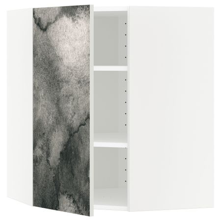 Угловой навесной шкаф с полками МЕТОД, белый, Кальвиа с печатным рисунком