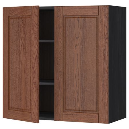 Навесной шкаф с полками, 2 дверцы МЕТОД, черный, Филипстад коричневый