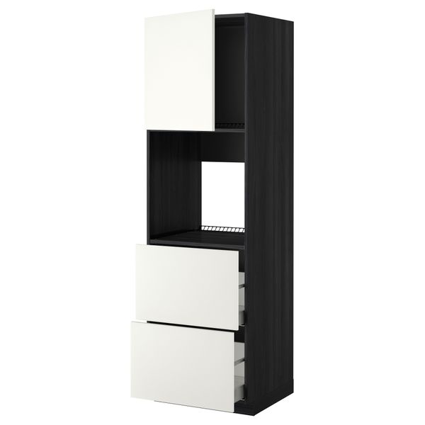 Высокий шкаф для духовки + дверца, 2 форнтальных, 2 высоких ящик МЕТОД / МАКСИМЕРА, черный, Хэггеби белый - фото 1