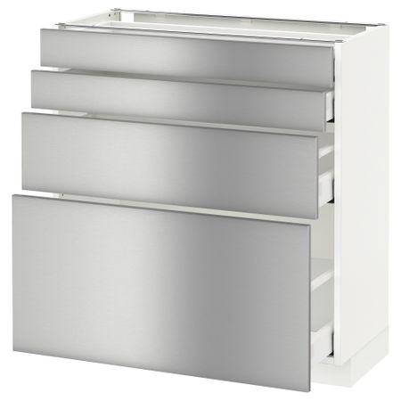 Напольный шкаф 4 фронтальных панели, 4 ящика МЕТОД / МАКСИМЕРА, белый, Гревста нержавеющ сталь