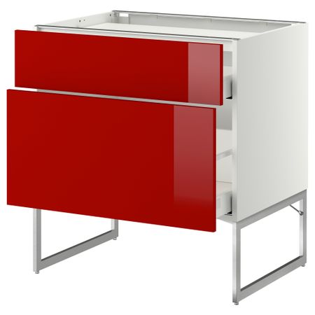 Напольный шкаф, 2 фронтальных панели, 3 ящика МЕТОД / МАКСИМЕРА, белый, Рингульт красный