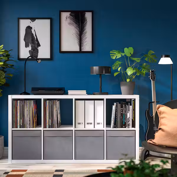 KALLAX Стеллаж - белый/ДРЁНА темно-серый 77x39x147 см - фото 2