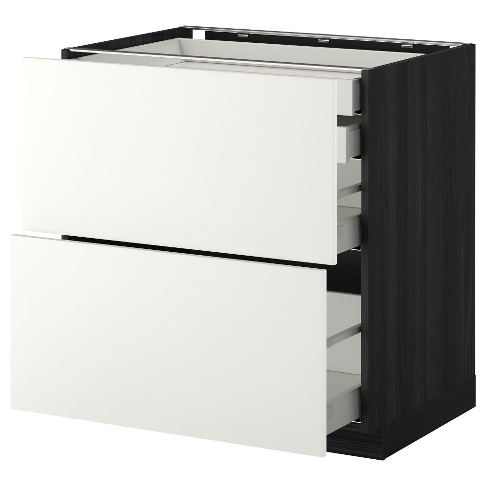 Напольный шкаф 2 фронтальные панели, 2 нижних, 1 средний, 1 высокий ящик МЕТОД / МАКСИМЕРА, черный, Хэггеби белый - фото 1