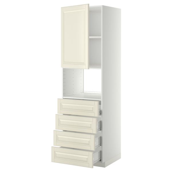 Высокий шкаф для духовки, дверца, 4 ящика МЕТОД / ФОРВАРА, белый, Будбин белый с оттенком - фото 1