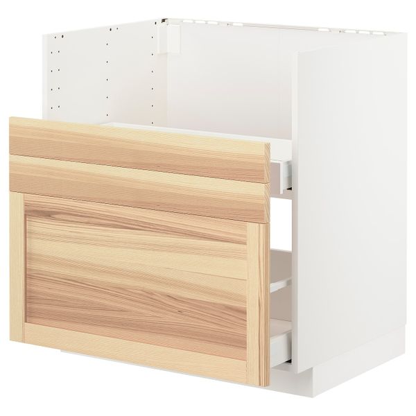 Шкаф под мойку БРЕДШЁН/2фасада/2ящика, белый/Торхэмн ясень 80x60 см IKEA METOD МЕТОД 992.984.45 - фото 1