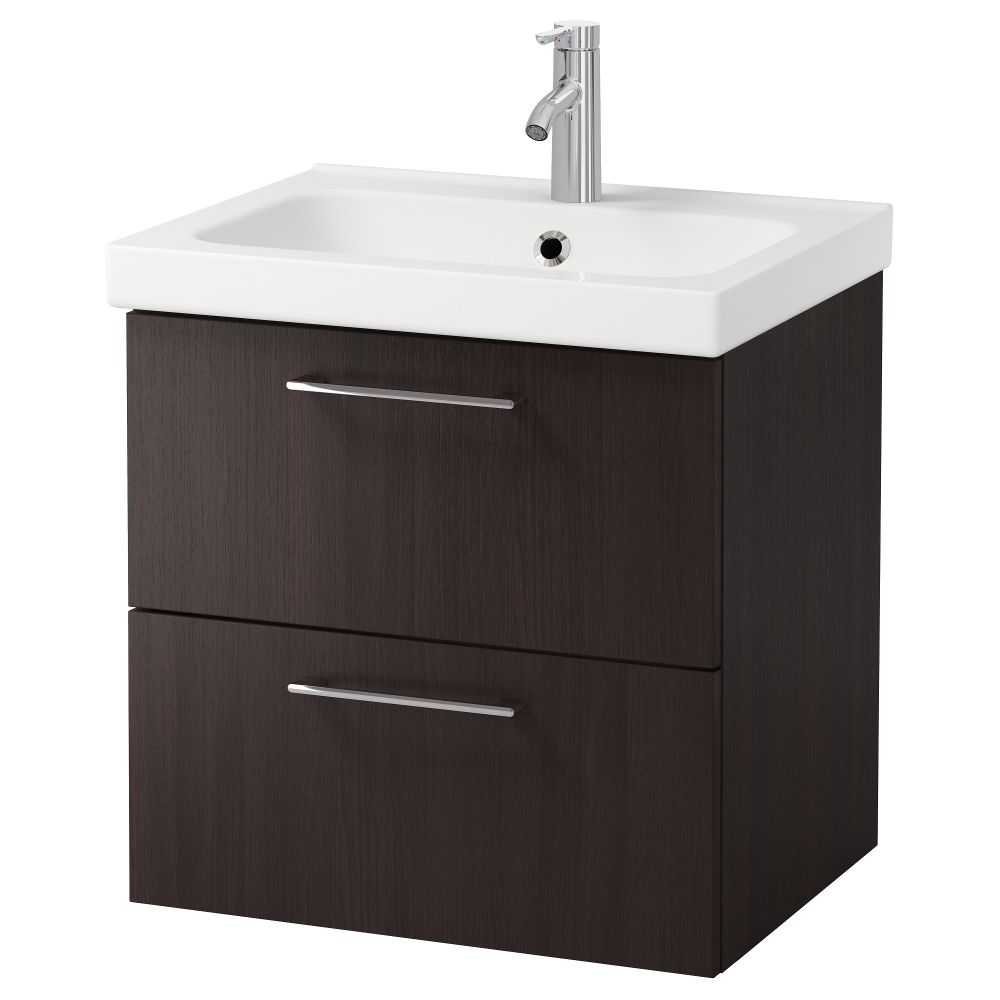 Шкаф для раковины с 2 ящиками ГОДМОРГОН / ОДЕНСВИК, черно-коричневый (60x49x64 см) - фото 1