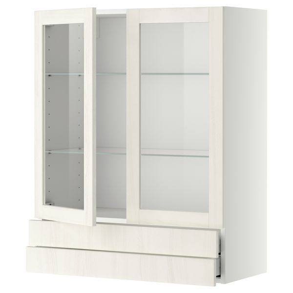 Навесной шкаф, 2 стеклянные дверцы, 2 ящика МЕТОД / МАКСИМЕРА, белый, Росдаль белый - схема-чертеж с размерами