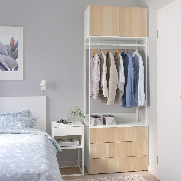 Гардероб 2-дверный + 3 ящика, белый/Скрова под беленый дуб 80x42x221 см IKEA OPPHUS ОПХУС 594.880.08 - фото 3