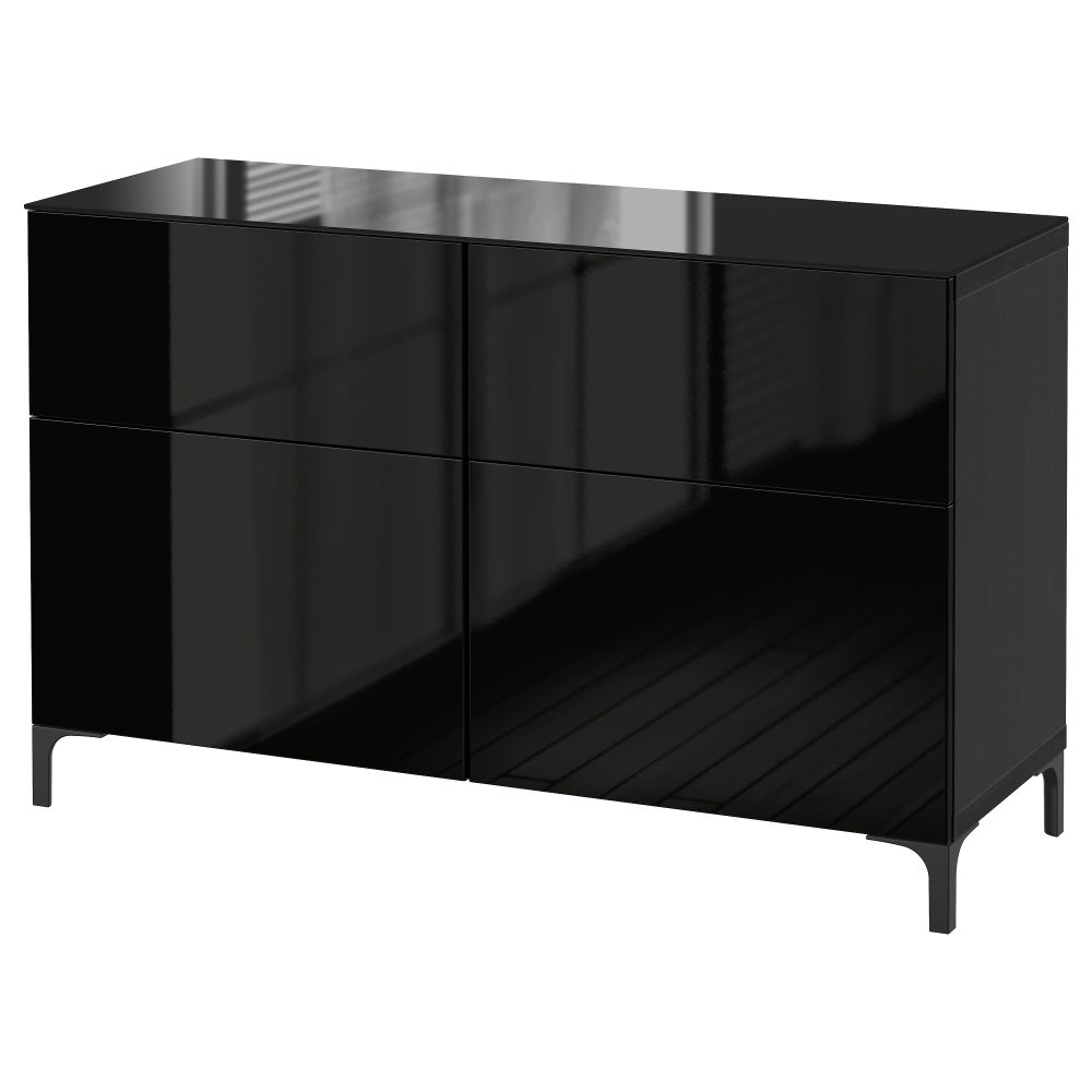 Комбинация для хранения с ящиками БЕСТО, черно-коричневый, Сельсвикен глянцевый/черный (120x40x74 см) - фото 1