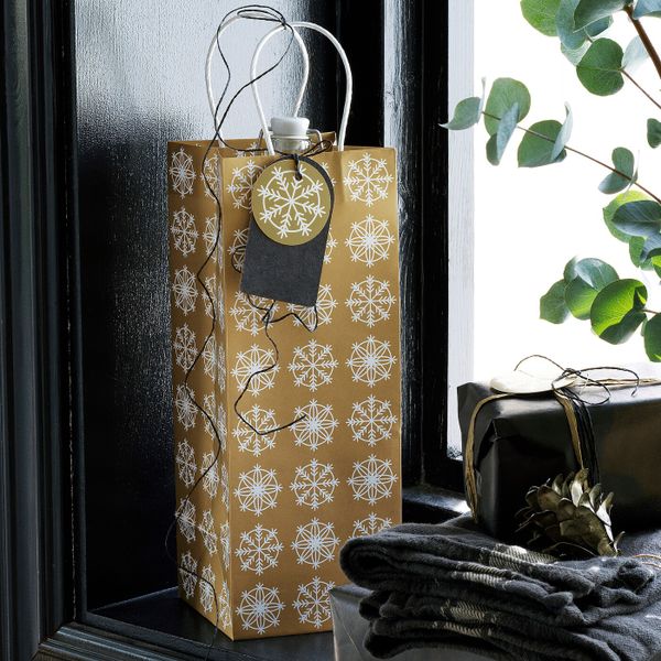 Подарочная упаковка для бутылки, золотой, 12x32 см/4.6 л IKEA ВИНТЕР 2019 304.623.15 - схема-чертеж с размерами