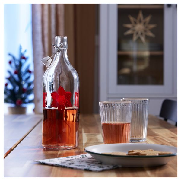 Бутылка с пробкой, стекло, цветочный орнамент красный, 1 л IKEA VINTERFINT 105.561.31 - схема-чертеж с размерами