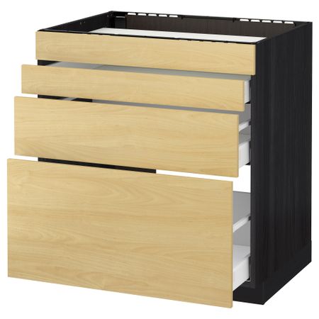 Напольный шкаф для духовки, 4фасада, 3 ящика МЕТОД / МАКСИМЕРА, черный, Тингсрид береза