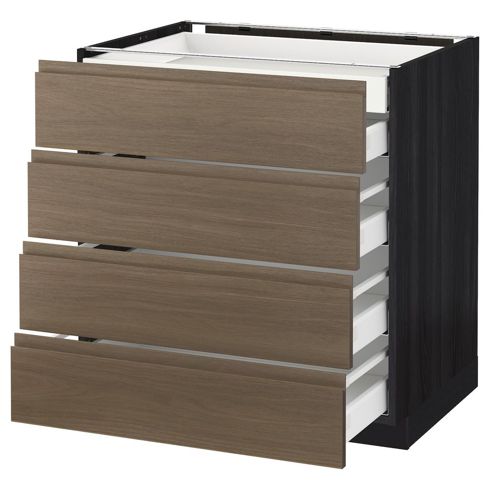 Напольный шкаф 4 фронтальных, 2 низких, 3 средних ящ, черный/Воксторп грецкий орех 80x60 см IKEA МЕТОД / МАКСИМЕРА 992.367.30 - схема-чертеж с размерами