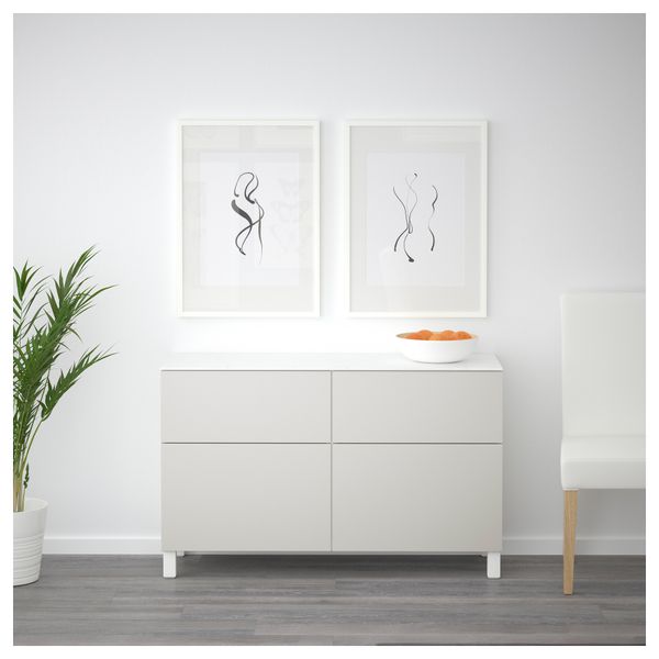 Комбинация для хранения с дверцами, ящиками БЕСТО, белый, Лаппвикен светло-серый (120x42x74 см) - схема-чертеж с размерами