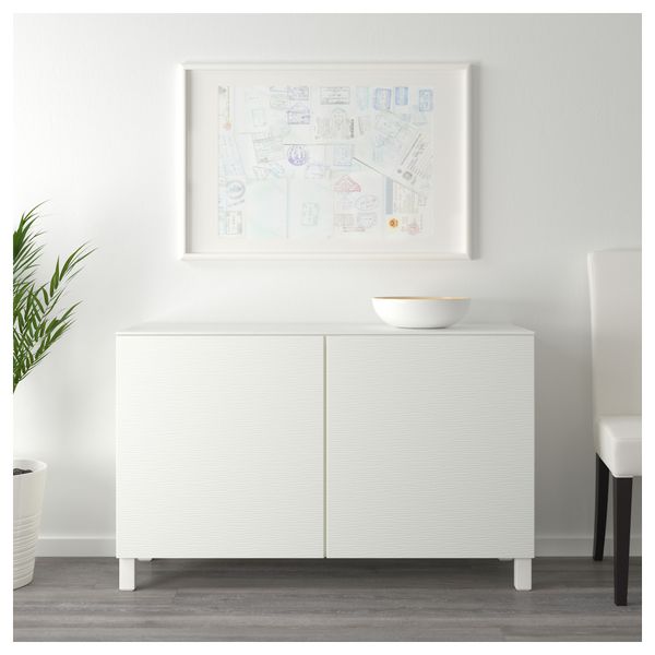 Комбинация для хранения с дверцами БЕСТО, белый, Лаксвикен белый (120x42x74 см) - схема-чертеж с размерами