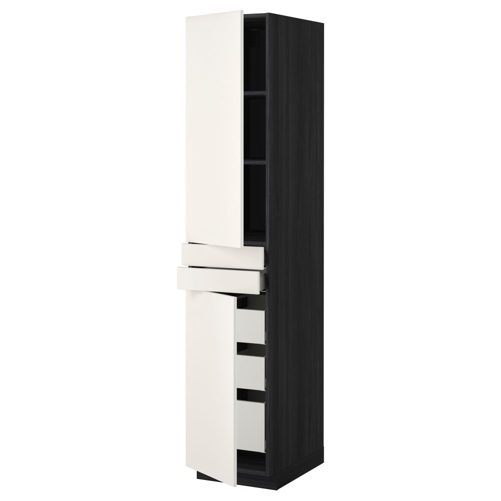 Высокий шкаф + полки, 5 ящиков, 2 дверцы, 2 фронтальных МЕТОД / МАКСИМЕРА, черный, Веддинге белый - фото 1