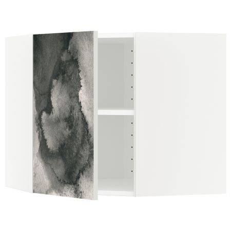 Угловой навесной шкаф с полками МЕТОД, белый, Кальвиа с печатным рисунком