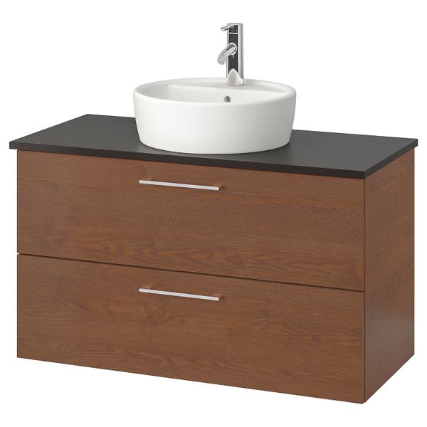 Шкаф п-раковину/столешн45/раковина, под коричневый мореный ясень/антрацит ДАЛЬШЕР смеситель 102x49x74 см IKEA GODMORGON/TOLKEN - фото 1