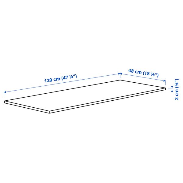 Cтолешница, 120x48 см, дубовый шпон IKEA MITTZON 905.278.18 - схема-чертеж с размерами