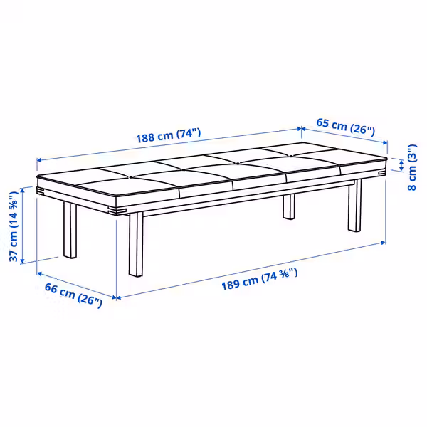 STOCKHOLM 2025 СТОКГОЛЬМ 2025 Скамья с подушкой - схема-чертеж с размерами