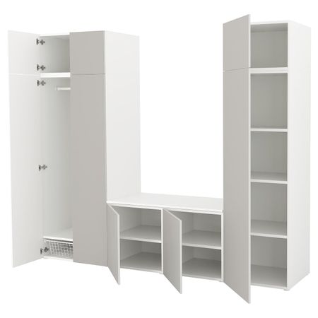 Гардероб с 8 дверями, белый, Скатваль светло-серый 260x57x221 см IKEA ОПХУС 992.984.69