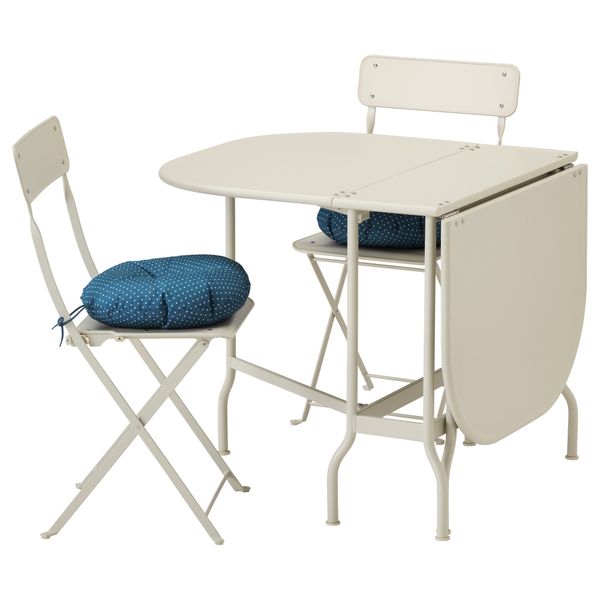 Стол+2 складных стула для сада САЛЬТХОЛЬМЕН, бежевый, Иттерон синий - фото 1
