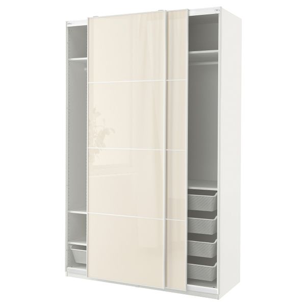 Гардероб, белый/глянцевый светло-бежевый 150x66x236 см IKEA PAX ПАКС / HOKKSUND ХОККСУНД 394.802.92 - схема-чертеж с размерами
