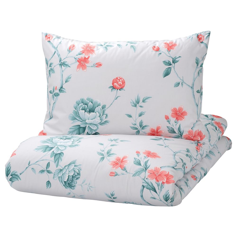 Пододеяльник и 2 наволочки, цветок/бежевый 200x200/50x70 см IKEA SKÄCKMAL СКЭККМАЛ 105.198.36 - фото 1