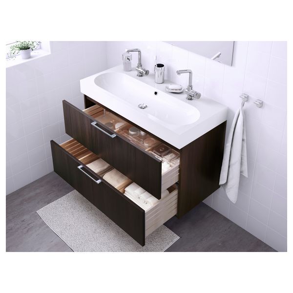 Шкаф для раковины с 2 ящиками ГОДМОРГОН / БРОВИКЕН, черно-коричневый (100x49x68 см) - фото 3