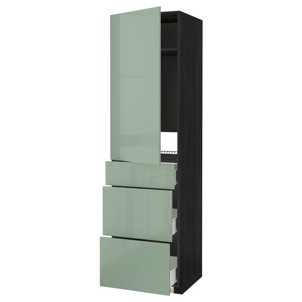Высокий шкаф для холодильника, с дверцами, 3 ящика МЕТОД / ФОРВАРА, черный, Калларп светло-зеленый (60x60x220 см) - фото 1