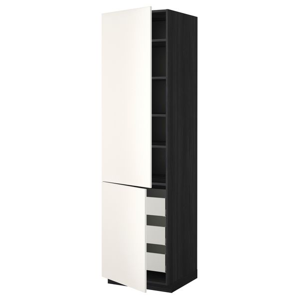 Высокий шкаф + полки, 3 ящика, 2 дверцы МЕТОД / МАКСИМЕРА, черный, Веддинге белый - фото 1