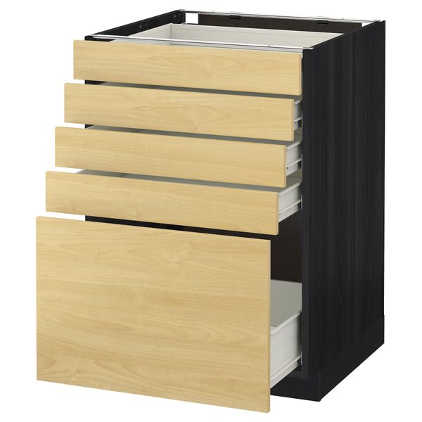 Напольный шкаф с 5 ящиками МЕТОД / ФОРВАРА, черный, Тингсрид береза - схема-чертеж с размерами