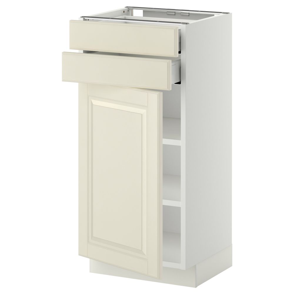 Напольный шкаф с дверцей, 2 ящиками МЕТОД / МАКСИМЕРА, белый, Будбин белый с оттенком - схема-чертеж с размерами