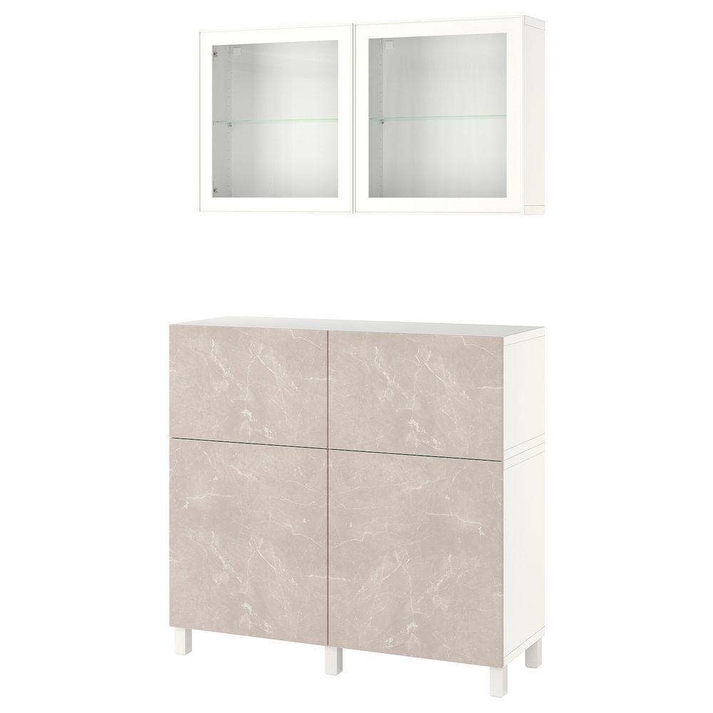 Комбинация для хранения с дверцами/ящ, белый БЕРГСВИКЕН/СТУБ/бежевый под мрамор 120x42x213 см IKEA BESTÅ БЕСТО 794.403.03 - фото 1