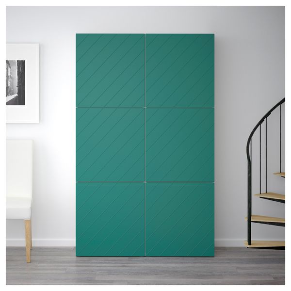 Комбинация для хранения с дверцами БЕСТО, белый, Халлставик сине-зеленый (120x40x192 см) - фото 2