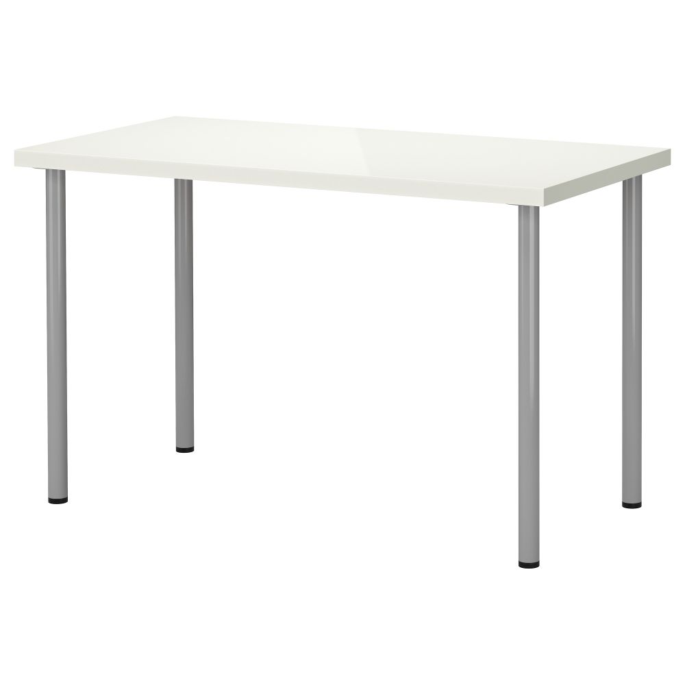 Стол ЛИННМОН / АДИЛЬС, глянцевый белый, серебристый (120x60 см) - фото 1