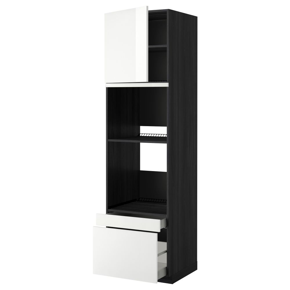 Высокий шкаф для духовки комбинированный, духовка + дверца, 2 ящика МЕТОД / МАКСИМЕРА, черный, Рингульт белый - фото 1